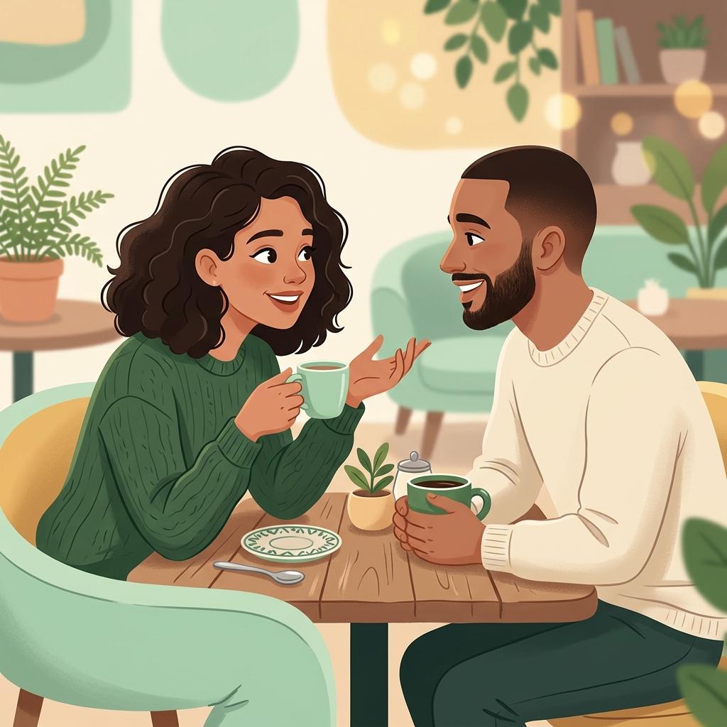 Two people having an engaging conversation over drinks