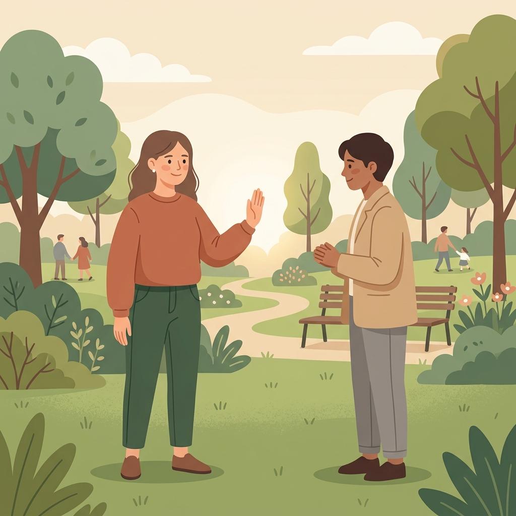 A person calmly setting a boundary during a conversation