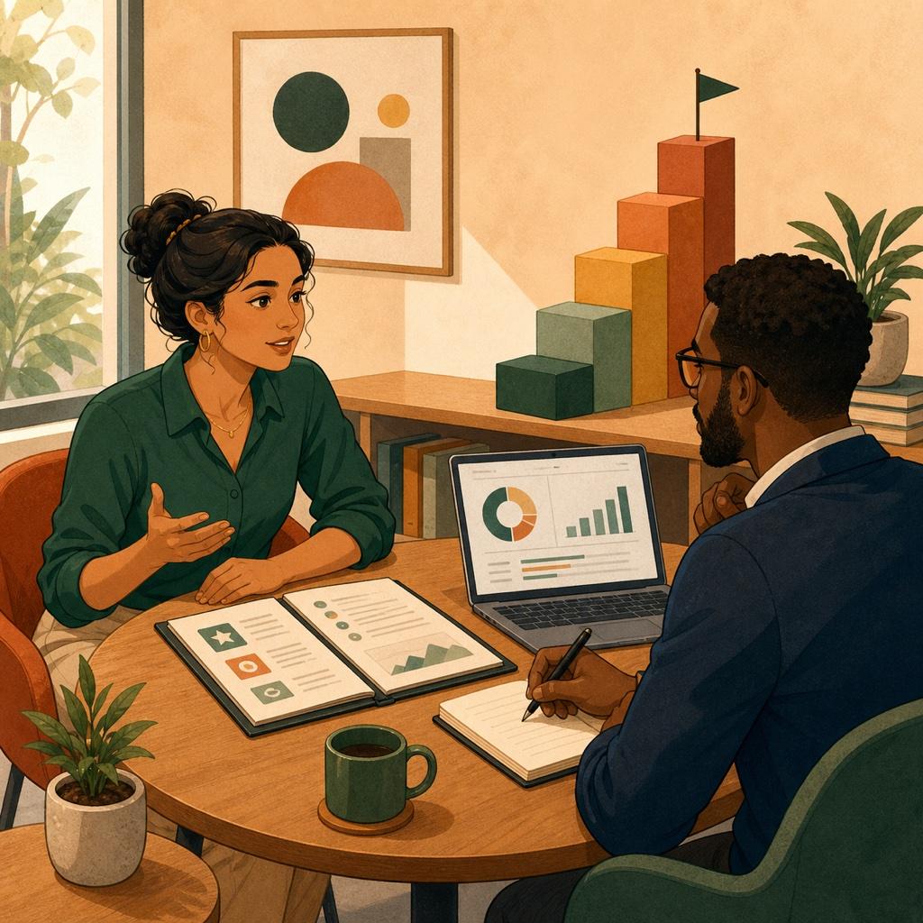 An engineer having a calm career-development conversation with their manager