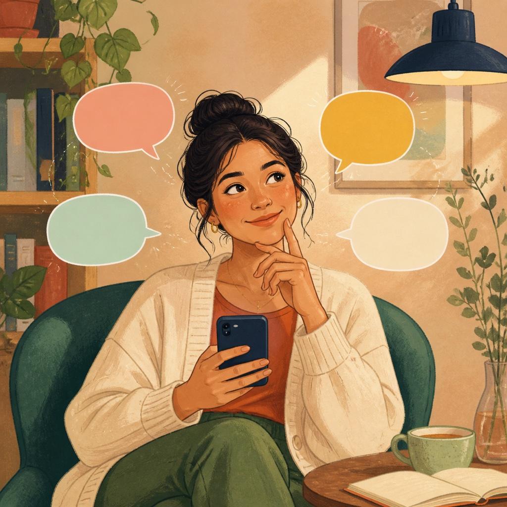 A person looking at a text message that just says hey, thinking about how to reply