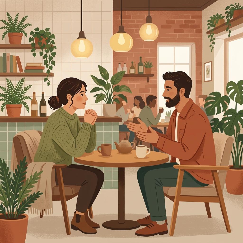 Two people having a calm and honest conversation at a table