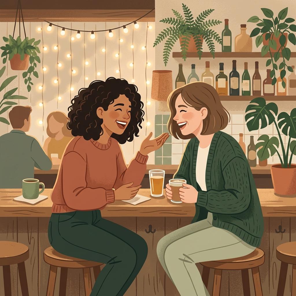 A small group of people talking comfortably at a casual social event