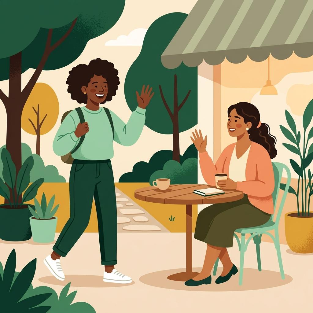 Two people having a warm conversation over coffee at a café