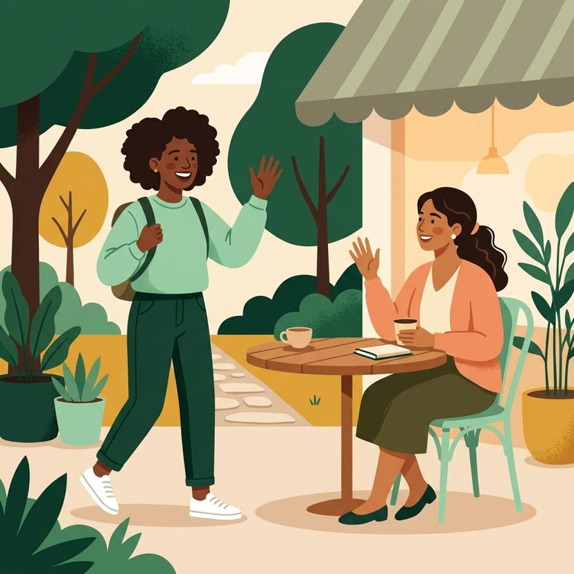 Two people having a warm conversation over coffee at a café