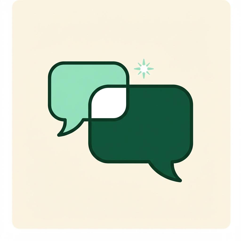 Two people having a relaxed conversation in a calm, softly lit illustrated scene