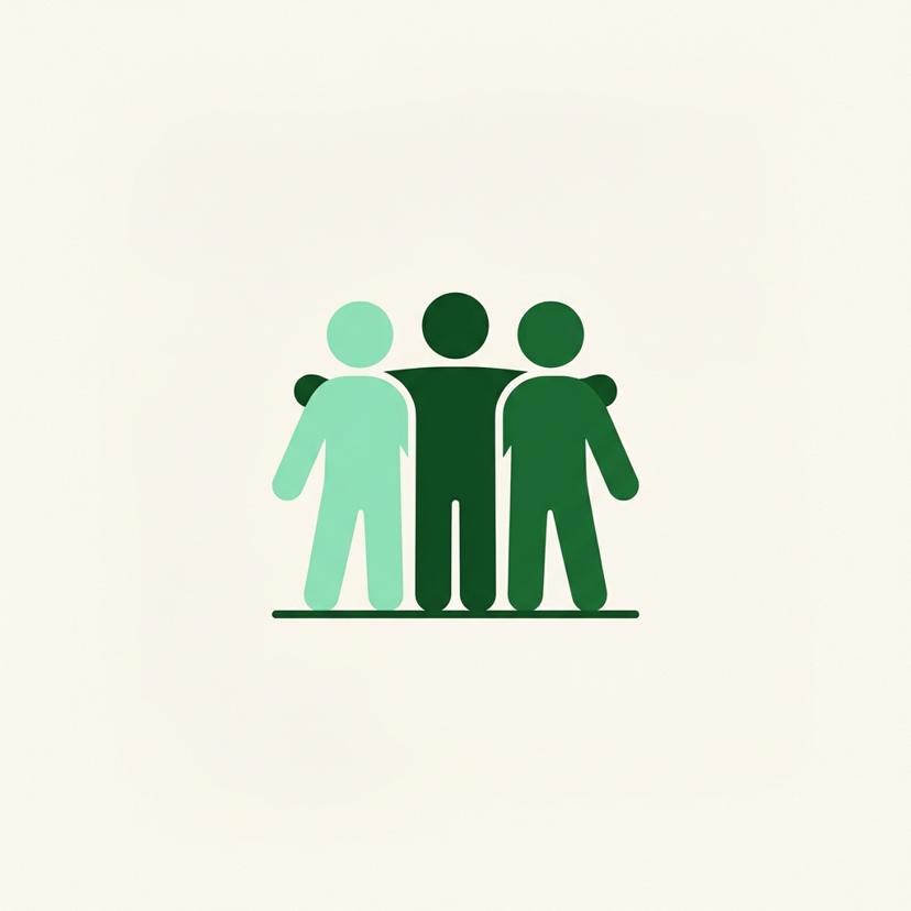 A small group of friends laughing around a table while one person joins them and is welcomed in