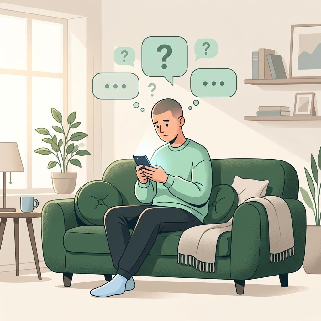 Person on couch overthinking a text message